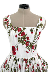 Pretty Spring 2019 Alexander McQueen by Sarah Burton Crisp White Cotton & Red Floral Print Dress