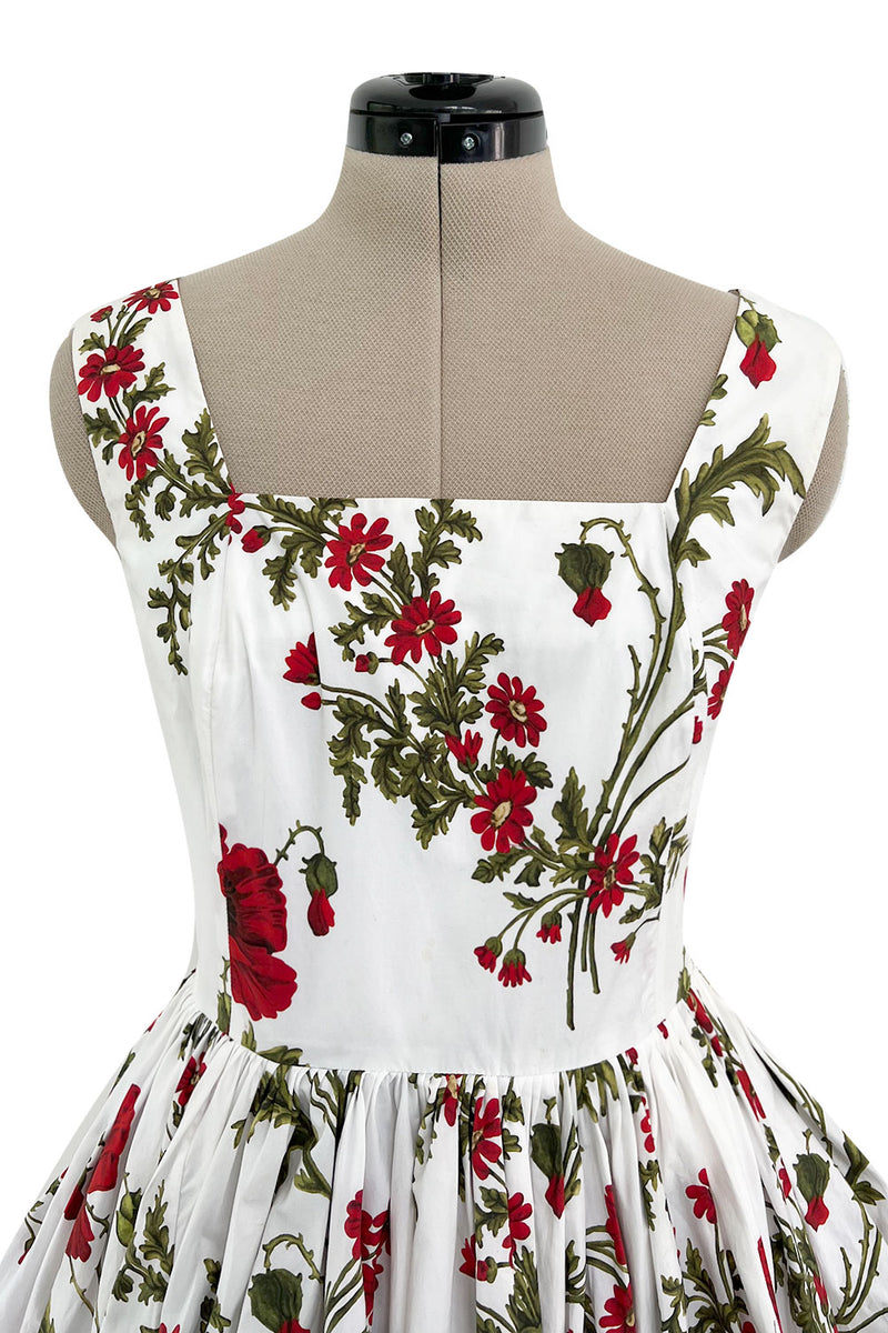Pretty Spring 2019 Alexander McQueen by Sarah Burton Crisp White Cotton & Red Floral Print Dress