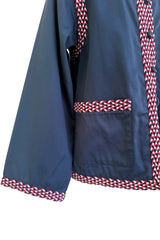 Spring 1977 Yves Saint Laurent Runway Blue Cotton Jacket w Wide Red, White & Blue Braided Trim