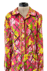 Prettiest 1960s Emilio Pucci Original Pink Silk Jersey Dress w Lattice Flower & Leaf Print