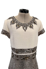 Superb Fall 2007 Oscar de la Renta Runway Look 38 Sequin & Bead on Ivory Boucle Wool Runway Dress