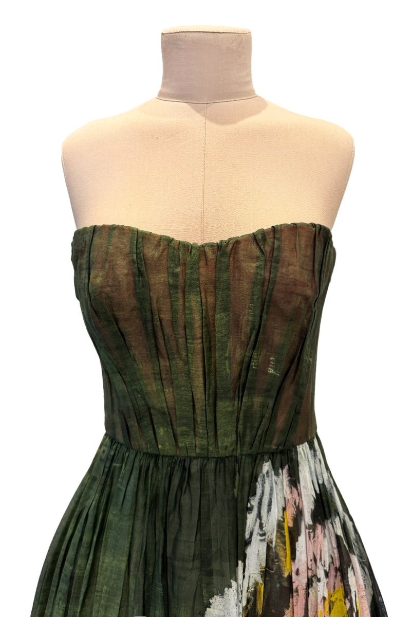 Fall 2019 Valentino by Pierpaolo Piccioli Strapless Strapless Green Dress w Floral Design