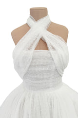 Fairy Tale 2010s Giambattista Valli White Dotted Silk Tulle Wedding Dress w Full Layered Netted Skirt