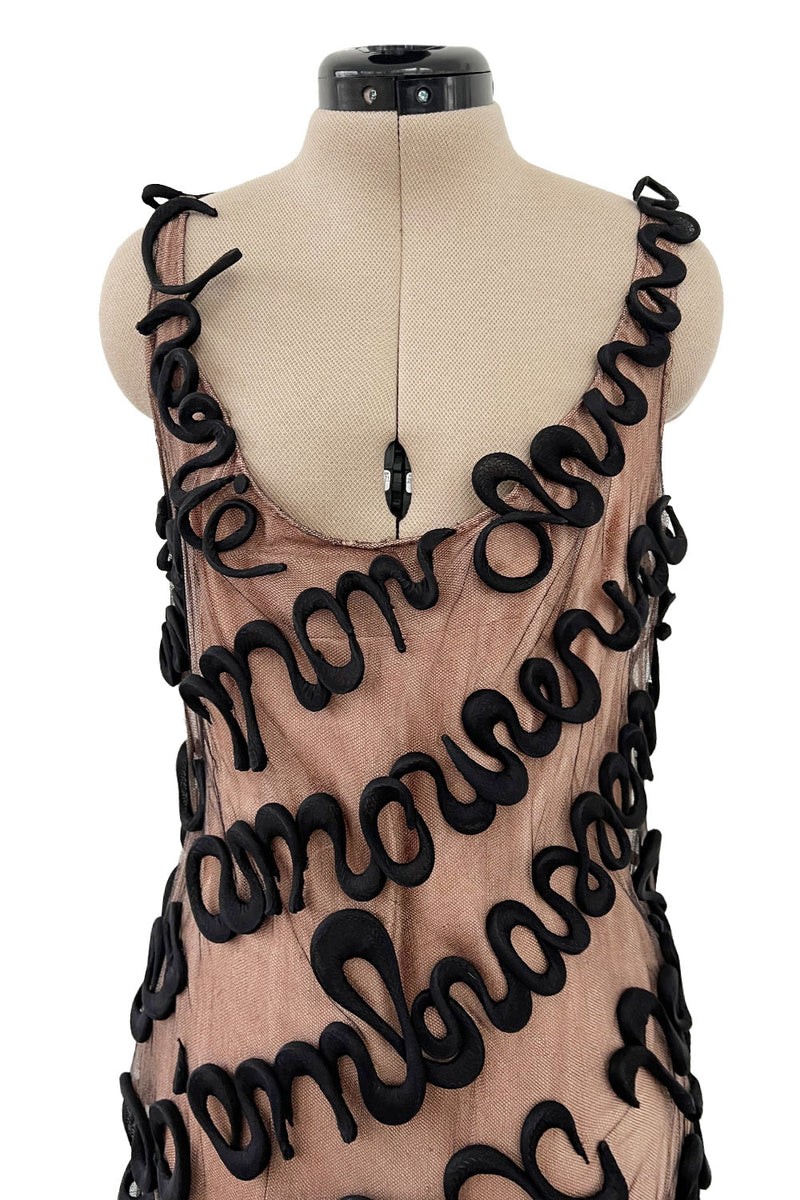 Exquisite Fall 2000 Jean Paul Gaultier Haute Couture Nude & Black Net 3D 'Script' Dress