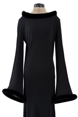 Outstanding Fall 1999 Jean Paul Gaultier Black Bias Cut Jersey w Black Velvet Cuffs & Collar