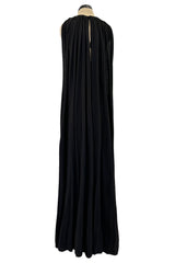 Dramatic Recent Chloe Black & Grey Jersey Dress w Floor Length Attached Cape Panels