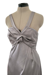 Wonderful Fall 2008 Christian Dior by John Galliano Deep Silver Silk Bias Cut Dress w Fabric Flower Details