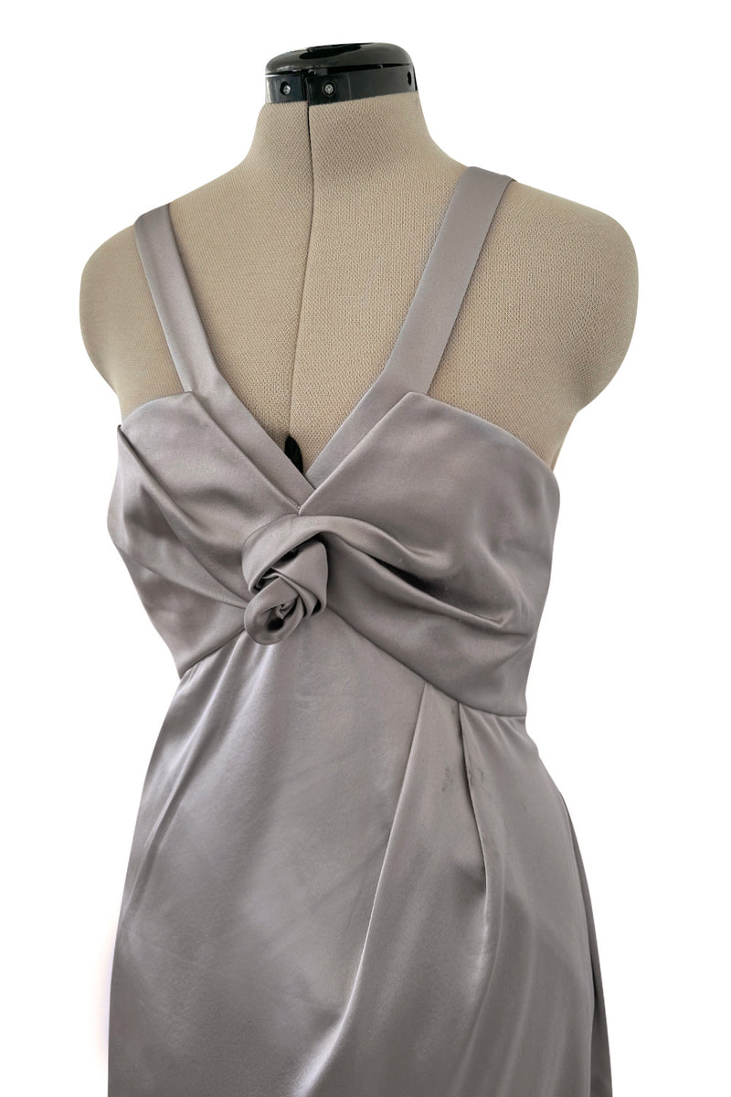 Wonderful Fall 2008 Christian Dior by John Galliano Deep Silver Silk Bias Cut Dress w Fabric Flower Details