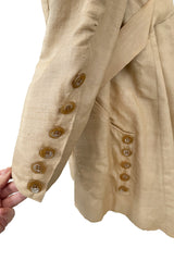 Incredible 1920s or Earlier Unlabeled Ultra Fine Natural Linen Jacket w Hand Carved Buttons