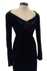 Fall 1984 Christian Dior by Marc Bohan Haute Couture Runway Black Velvet Dress w Wide Neckline