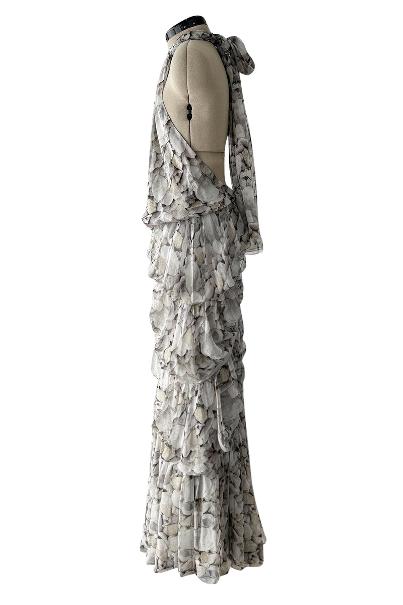 Dreamy Fall 2008 Ungaro by Esteban Cortazar Runway Look 18 Printed Chiffon Backless Halter Dress