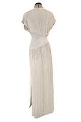 Prettiest 1970s Lillie Rubin Ivory Fully Sequinned & Applied Tube Beads on Silk Chiffon Dress