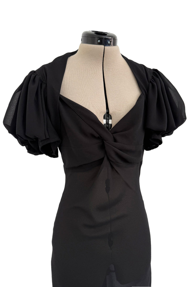 Gorgeous Spring 2006 Christian Dior by John Galliano Black Chiffon Bias Cut Dress w Capped Sleeve