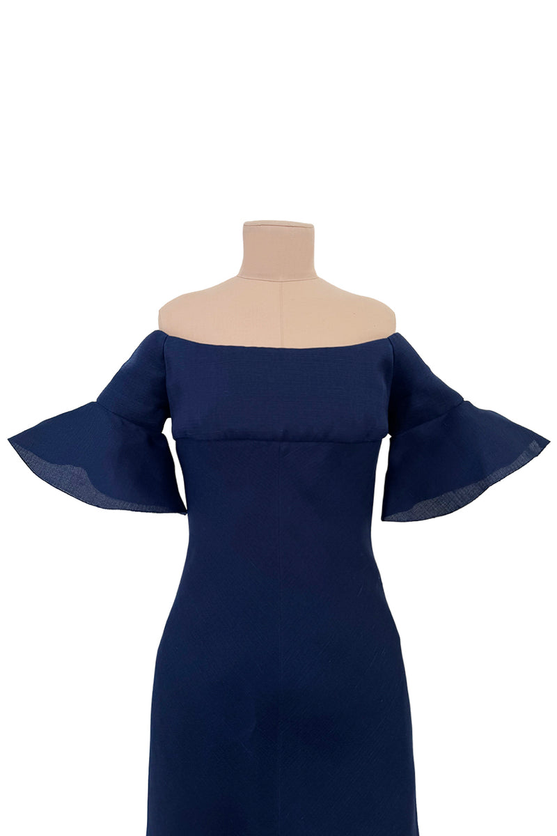 Rare Spring 1972 Christian Dior by Marc Bohan Haute Couture Blue Silk Gazaar Dress