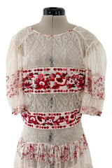 Spring 2016 Etro by Veronica Etro Runway Look 6 Ivory Net Lace Dress w Embroidered Silk Panels