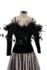 Fall 1982 Hubert de Givenchy Unlabeled Haute Couture Runway Dress w Feathers w Feather Collar