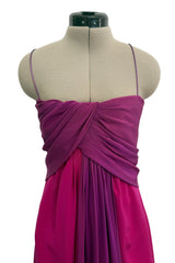 Spring 1985 Yves Saint Laurent Haute Couture Pink Silk Dress w Purple Bodice & Long Front Panel Detail