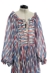Spring 1977 Christian Dior by Marc Bohan Runway Striped Silk Chiffon Elastic Shoulder Caftan Dress