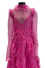 Spring 2018 Valentino by Pierpaolo Piccioli Pink Silk Organza Dress w Rhinestones & Metallic Silver Appliques