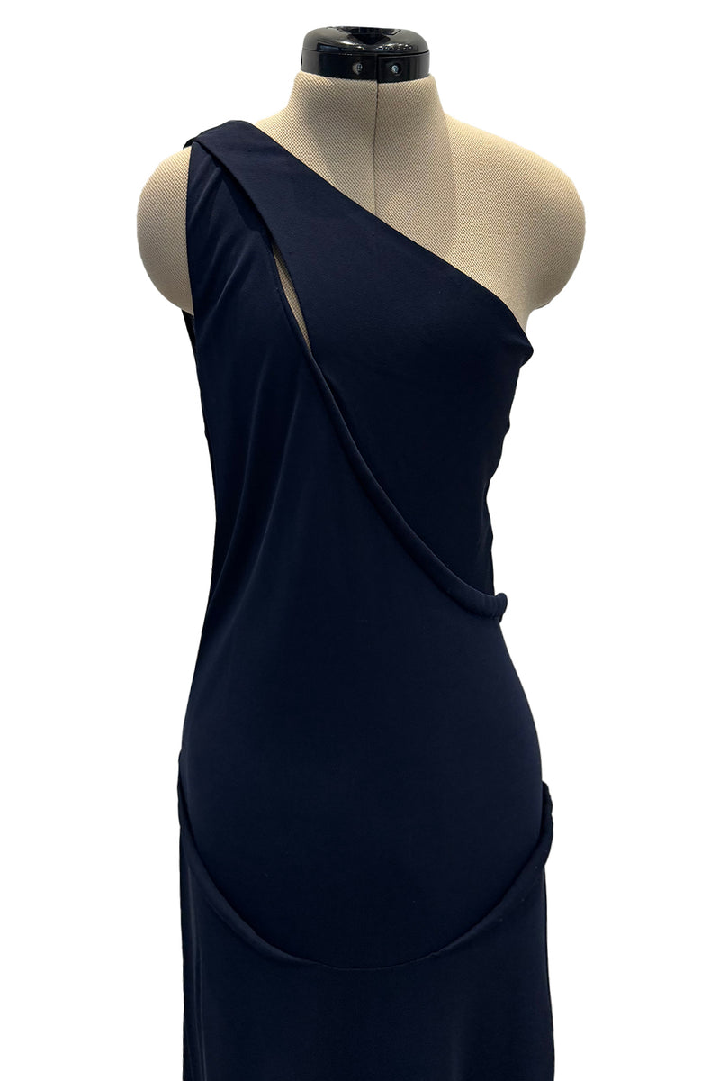 Minimalist 1990s Geoffrey Beene Deep Blue Silk Jersey One Shoulder Dre ...