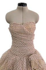 Prettiest Fall 2024 Atelier Prabal Gurung Look 7 Black Dotted Pale Nude Pinkish Net Strapless Dress w Full Skirts