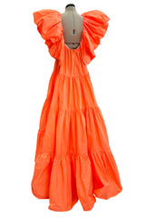 Spectacular Spring 2020 Valentino by Pierpaolo Piccioli Neon Orange Tent Dress w Outstanding Capped Sleeves