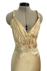Exceptional Fall 2000 Prada by Miuccia Prada Backless Gold Bias Cut Silk Dress w Front Gathering Detail