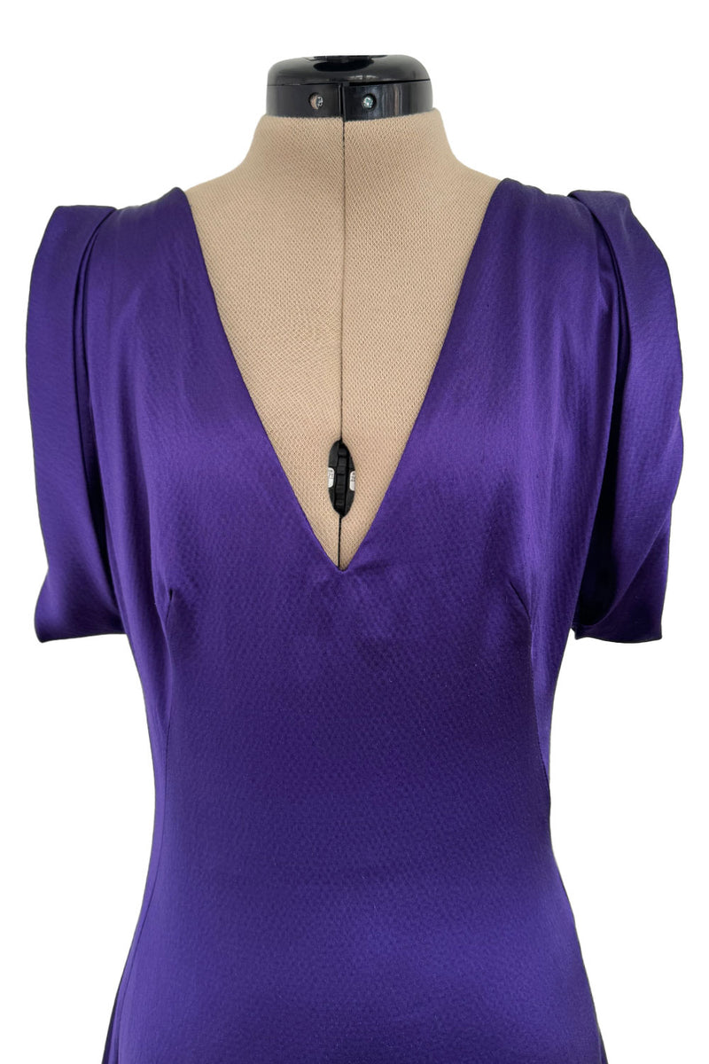 Beautiful 2007 Alexander McQueen Purple Bias Cut Liquid Silk Satin Dress w Amazing Sleeves