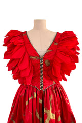 Rare Fall 1981 Fabrice Simon Couture Hand Painted Red & Gold Skirt & Top Dress Set