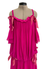 Prettiest circa Spring 1978 Christian Dior by Marc Bohan Pink Silk Chiffon Dress w Ribbon Detailing