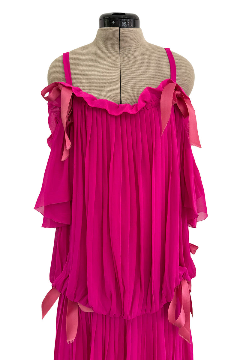 Prettiest circa Spring 1978 Christian Dior by Marc Bohan Pink Silk Chiffon Dress w Ribbon Detailing