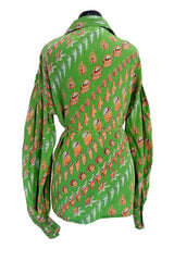 Chic Spring 1974 Valentino by the Original Mr. Valentinop Green Silk Shell Print Top & Head Scarf