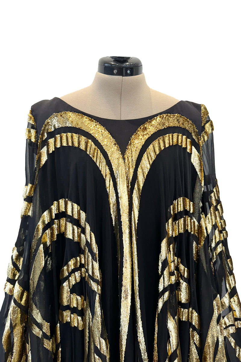 Extraordinary Fall 1992 Paco Rabanne Haute Couture Runway Sample Look 31 Metallic Gold & Black Silk Caftan Dress