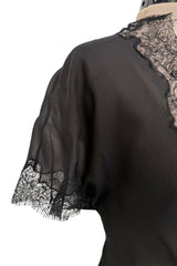 Beautiful mid-1980s  Emanuel Ungaro Haute Couture Black Silk Chiffon & Handmade Lace Wrap Top