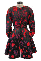 2000s Christian Lacroix Red Floral Brocade Dress or Jacket w Cording Detail