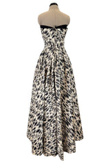 Incredible 1953 Jacques Fath Haute Couture Leopard Printed Silk Strapless Dress w Full Skirt