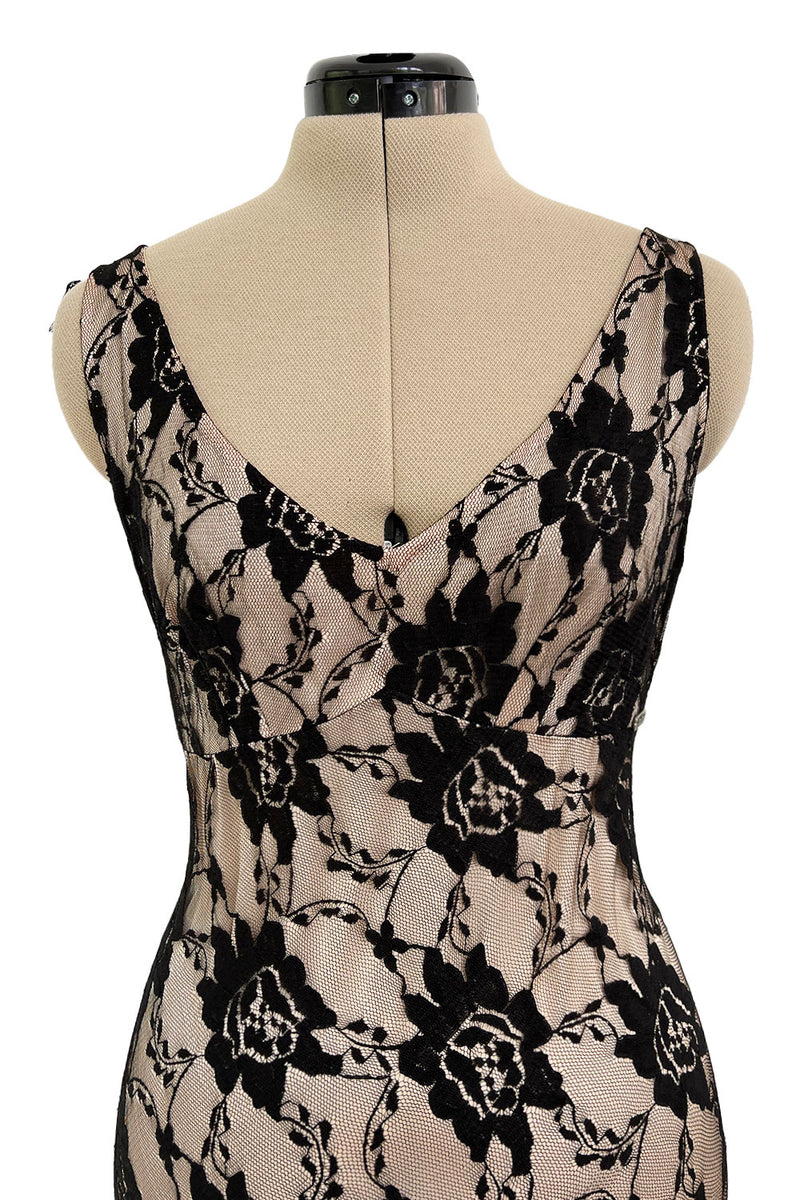 Gorgeous 2010s John Galliano Spanish Influnced Tiered & Ruffled Black Lace Bias Cut Dress