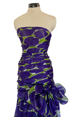 Exceptional Spring 1984 Yves Saint Laurent Runway Strapless Purple & Green Silk Organza Dress