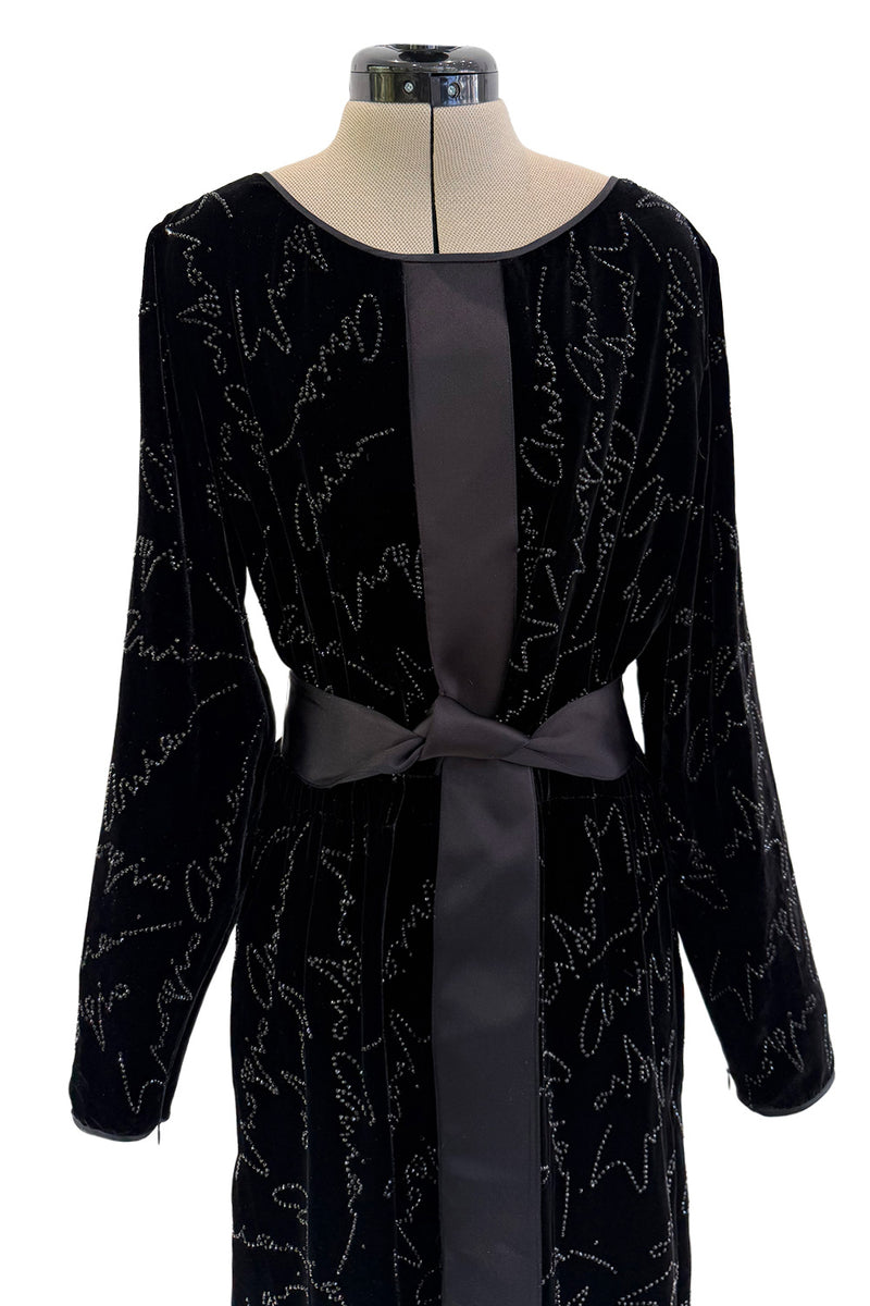 Exquisite Fall 2019 Giorgio Armani Runway Look 80 Velvet &Silk Ribbon Jumpsuit w Black Jet Beads