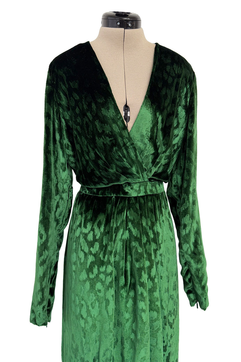 Beautiful Fall 2012 Gucci by Frida Giannini Runway Look 35 Deep Green Velvet Dress w Leopard Pattern