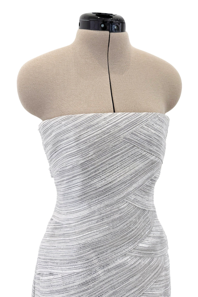 Etheral Spring 2018 Chanel by Karl Lagerfeld Runway Look 89 Finale Strapless Metallic Silver Dress