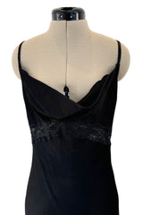 Exceptional Spring 1999 Christian Dior by John Galliano Black Bias Cut Silk Dress w Lace Detailing