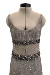 2010s Valentino by Pierpaolo Piccioli & Maria Grazia Chiuri Sequin & Rhinestone Embellished Deep Silver Silk Dress