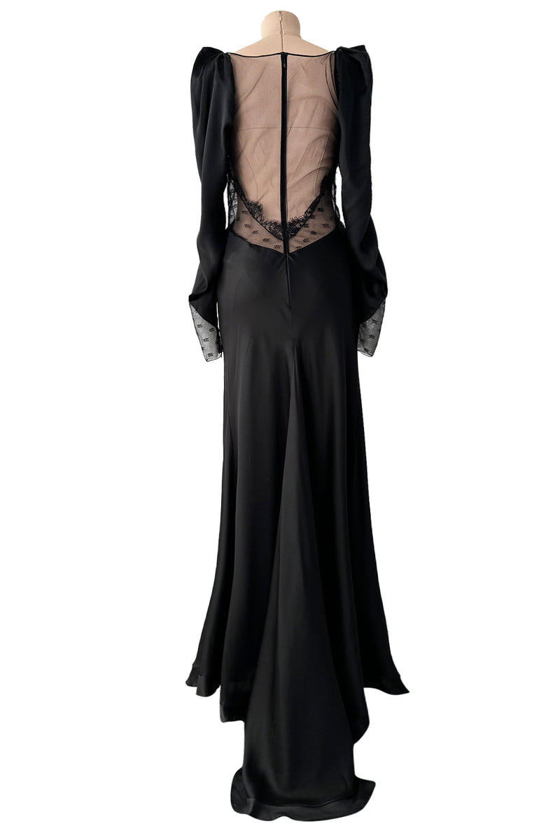 Prettiest Fall 2019 Alessandra Rich Black Version of Runway Look 46 Bias Cut Silk & Sequin Lace Dress