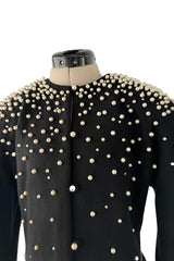 Incredible 1980s Givenchy Black Crepe Jacket w Pearl & Rhinestone Applique