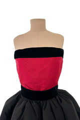 Exceptional c.1990 Nina Ricci by Gerard Pipart Haute Couture Strapless Red & Black Silk Dress