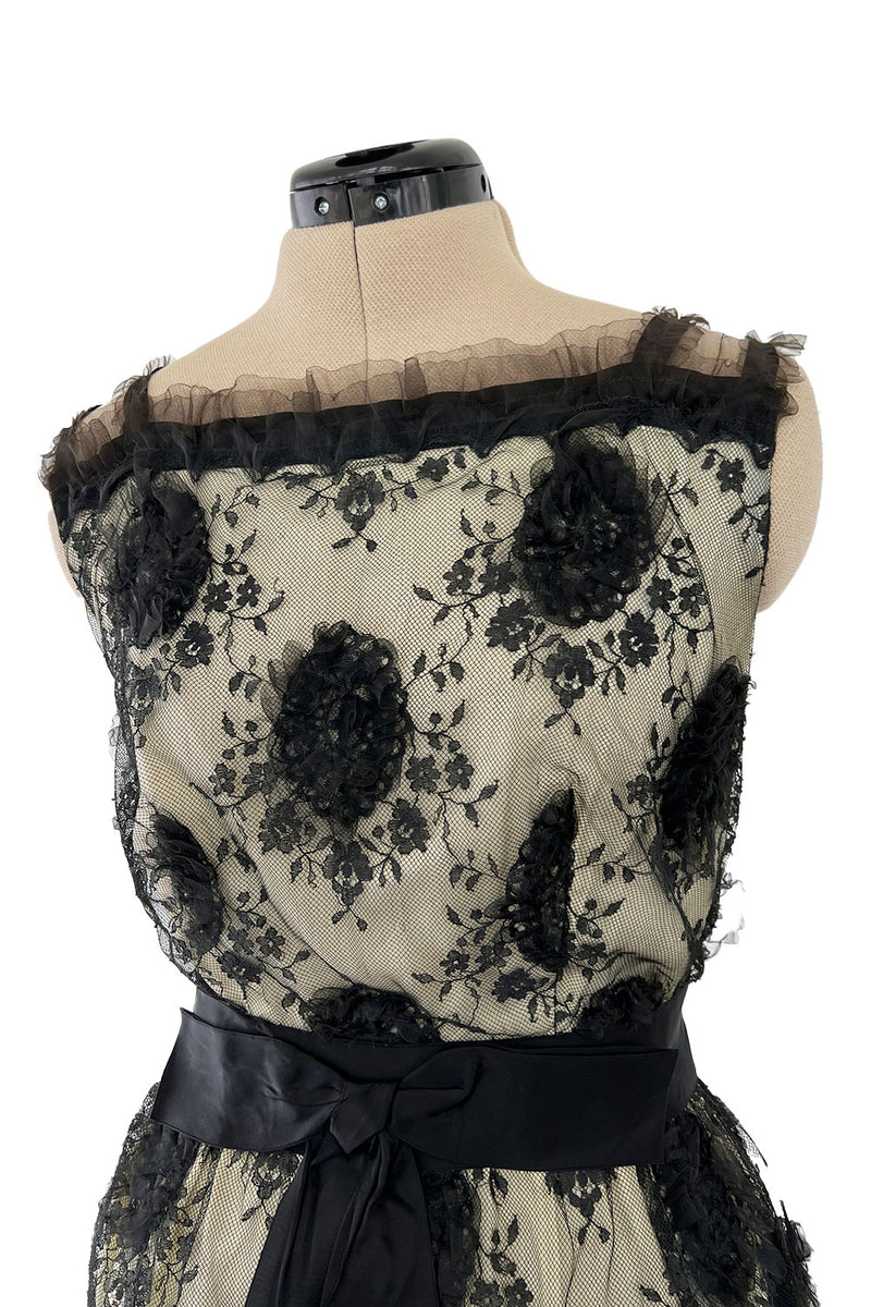 Stunning Late 1950s M. L. Paris Creations Demi-Couture Fine French Lace & Silk Dress