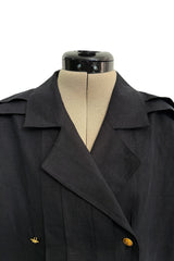 1980s Chanel by Karl Lagerfeld Oversized Black Linen Top w 14 x Four leaf Clover Buttons