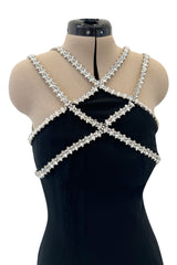 Incredible & Rare Fall 1995 Todd Oldham Runway Black Silk Creoe Dress w Large Crystal Detailing