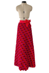 Incredible 1960s Arnold Scaasi Couture Pink Coral 3D Yarn Covered Silk Skirt w Ribbon Waist